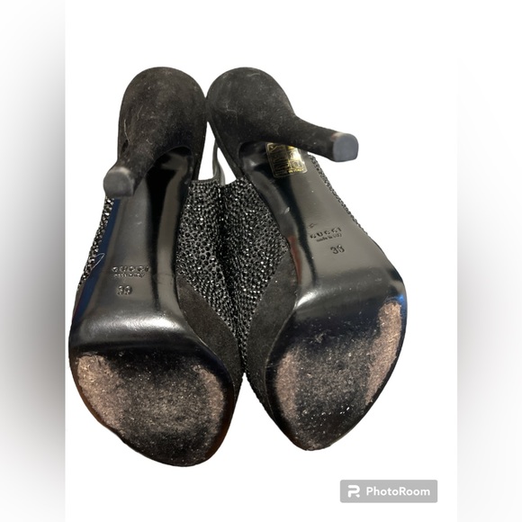 🆕🆙 Gucci Black Suede Crystal Slingback Peep Toe Heels (mismatched size) - Picture 5 of 6